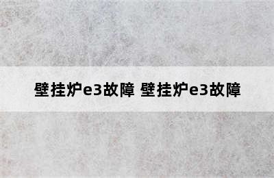 壁挂炉e3故障 壁挂炉e3故障